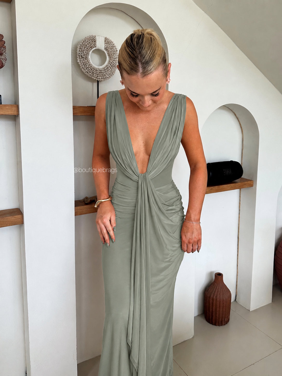 Pretty Little Thing Plunge Drape Maxi